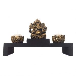 Kit Altar Preto + Castiçal e Incensário Dourado + Velas + Estatua de Ganesha Dourado