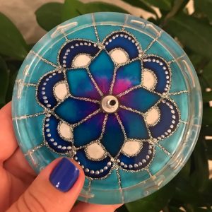 Incensário Redondo de Vidro – Flor Azul – 10 cm